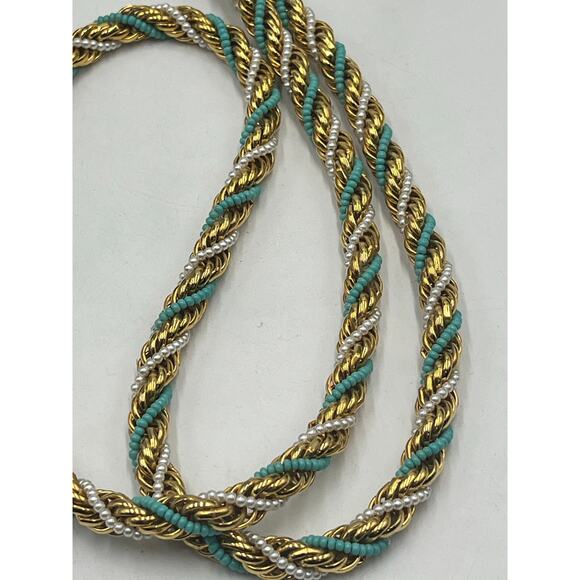 Kenneth Jay Lane KJL 1972 Rope Twisted 28” Vintage Blue White Gold Necklace - Picture 8 of 12
